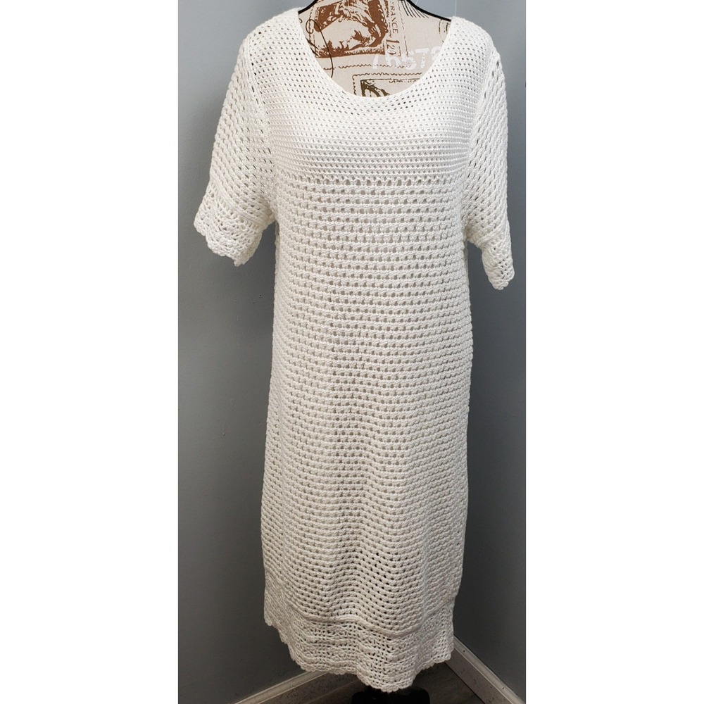 J.McLaughlin Swim Cover Up Dress Womens Large White Open-Crochet Knit